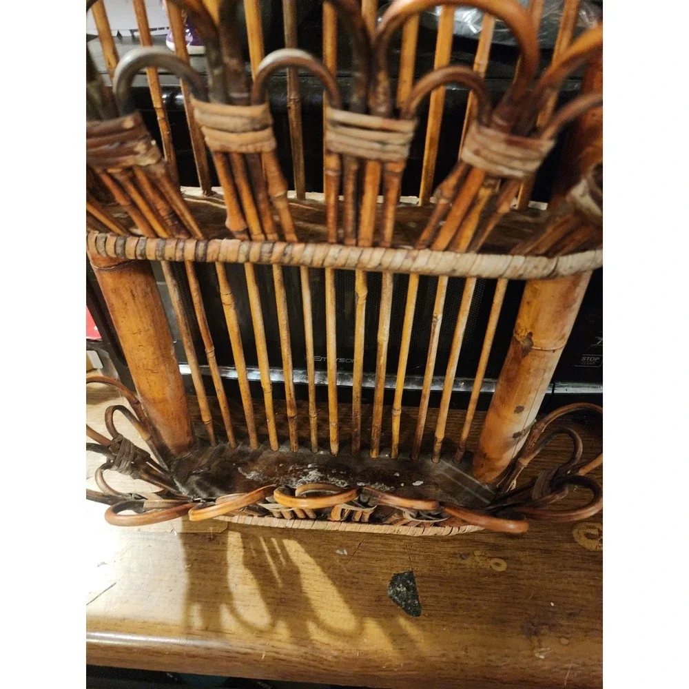 Vintage Large Bamboo Wall Hanging Rack Shelf, Rare Magazine Rack MCM‎ 1960s
